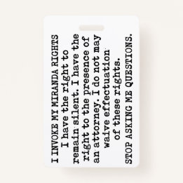 Tarjeta De Identificación Invoco mis derechos de Miranda/No concuerdo