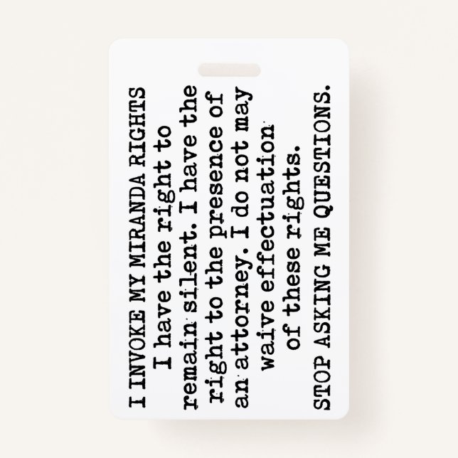 Tarjeta De Identificación Invoco mis derechos de Miranda/No concuerdo (Anverso)