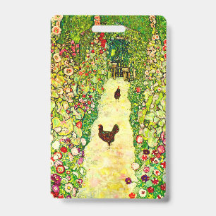 Tarjeta De Identificación Jardín de Gustav Klimt con gallinas