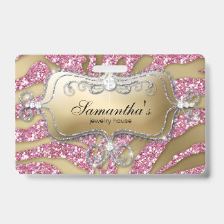 Tarjeta De Identificación Joyería Brillante Cebra Dorado Rosa