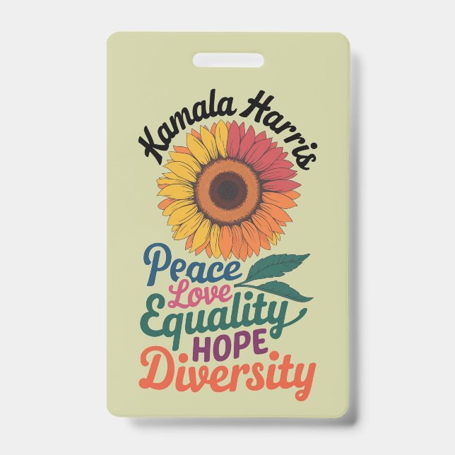 Tarjeta De Identificación Kamala Harris Peace Love Equality Hope Diversity (Parte frontal)