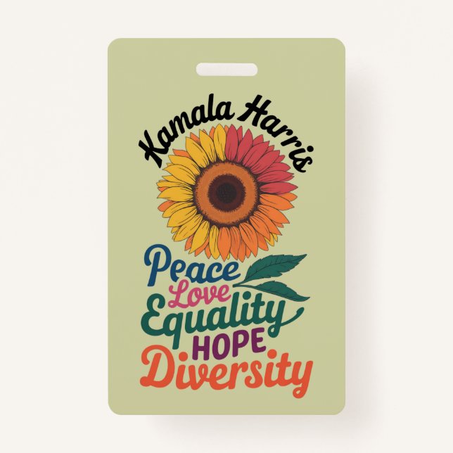 Tarjeta De Identificación Kamala Harris Peace Love Equality Hope Diversity (Anverso)