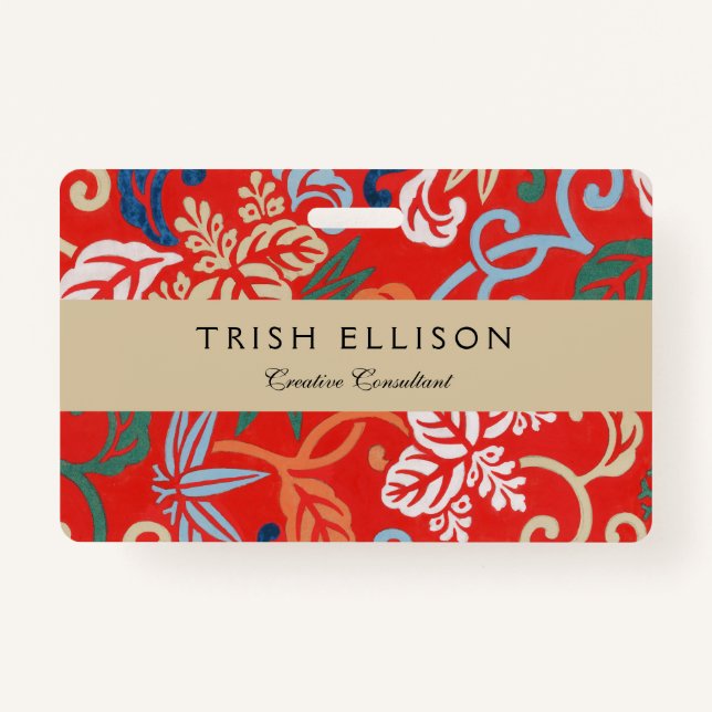 Tarjeta De Identificación Kimono japonés rojo hawaiano: Floral vintage (Anverso)