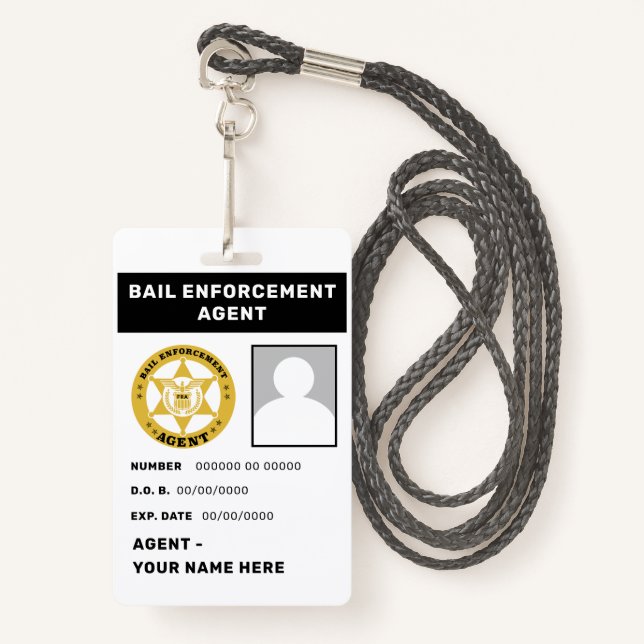 Tarjeta De Identificación Lanyard Badge, AGENTE DE EJECUCIÓN DE LA FIANZA (Anverso son cordón)