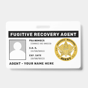 Tarjeta De Identificación Lanyard Badge, AGENTE DE RECUPERACIÓN FUGITIVA