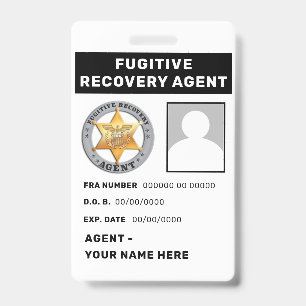Tarjeta De Identificación Lanyard Badge, AGENTE DE RECUPERACIÓN FUGITIVA