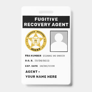 Tarjeta De Identificación Lanyard Badge, AGENTE DE RECUPERACIÓN FUGITIVA
