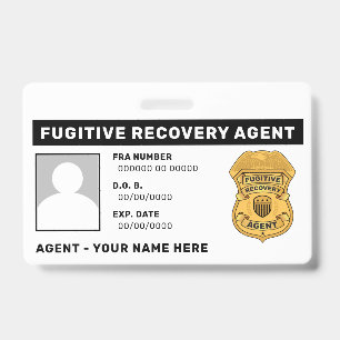 Tarjeta De Identificación Lanyard Badge, AGENTE DE RECUPERACIÓN FUGITIVA