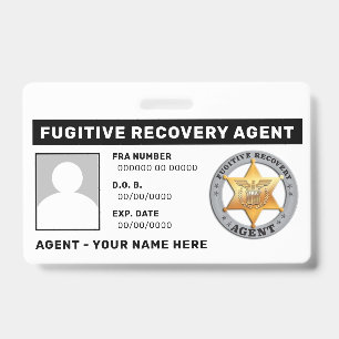 Tarjeta De Identificación Lanyard Badge, AGENTE DE RECUPERACIÓN FUGITIVA