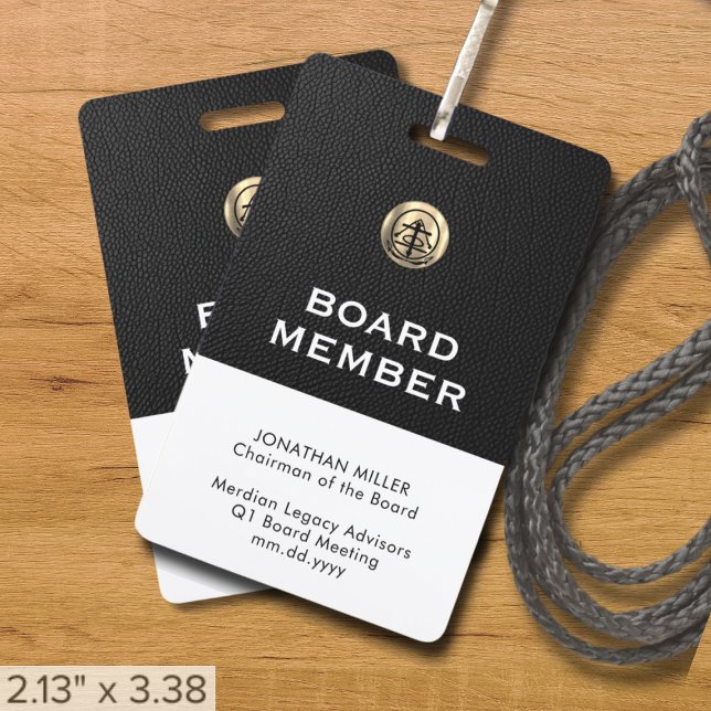 Tarjeta De Identificación Lanyard, miembro de la Junta de personalizable con (Black and brushed gold logo business event essentials, customizable for any industry)