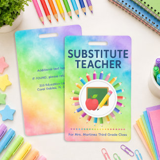Tarjeta De Identificación Lápices de Arcoíris Personalizados para Maestros S