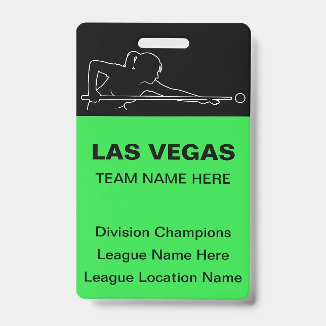 Tarjeta De Identificación Las Vegas Billiards Theme Bulk Team Name Badges (Front)