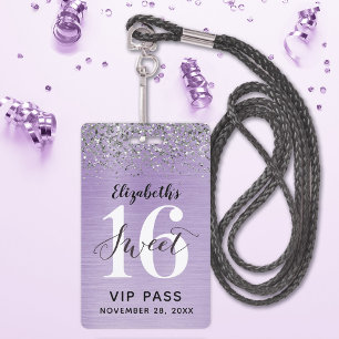 Tarjeta De Identificación Lavender Purple Sweet 16 cumpleaños VIP