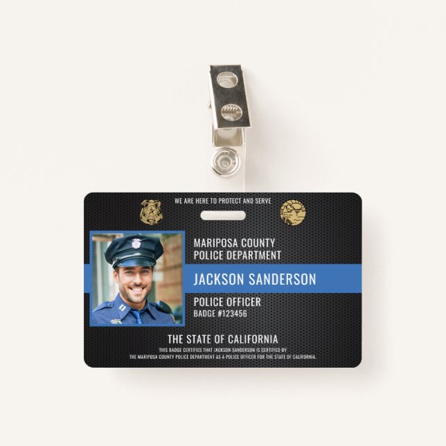 Tarjeta De Identificación Law Enforcement Police Department Employee ID (Anverso con clip)