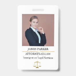 Tarjeta De Identificación Lawyer Attorney At Law Classy White