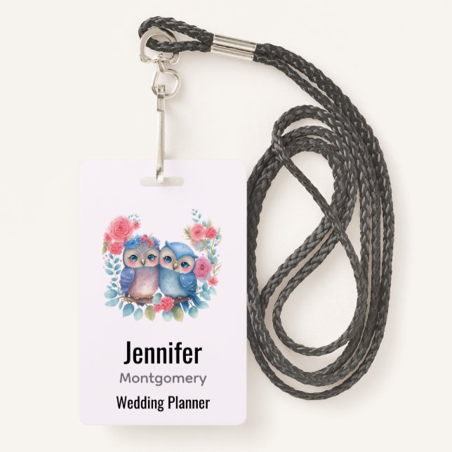 Tarjeta De Identificación Lechuzas enamoradas sentadas en una rama de árbol (Anverso son cordón)