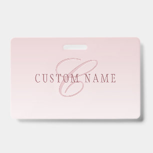 Tarjeta De Identificación Letras y Monograma Elegantes   Rosa Ombre