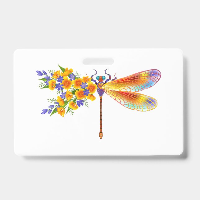 Tarjeta De Identificación Libélula de Flor Amarilla (Parte frontal)