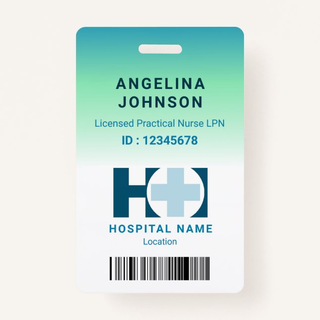 Tarjeta De Identificación Licencia de enfermera práctica LNP Blue Green Name (Anverso)