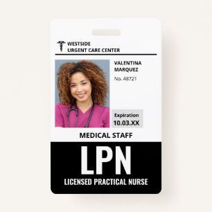 Tarjeta De Identificación Licencia de enfermera práctica LPN ID Photo Badge