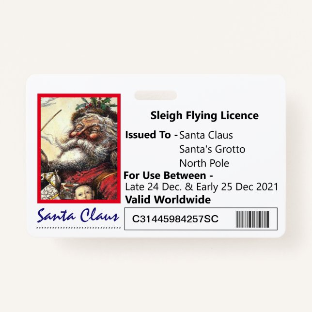 Tarjeta De Identificación Licencia de Novedad de Sleigh para niños (Anverso)