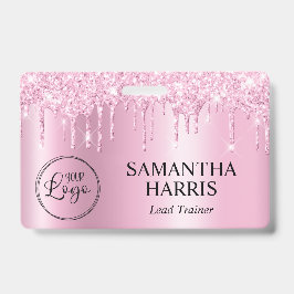 Tarjeta De Identificación Light Pink Glitter Drips Shimmer