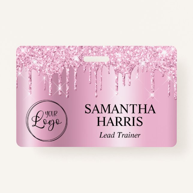 Tarjeta De Identificación Light Pink Glitter Drips Shimmer (Anverso)