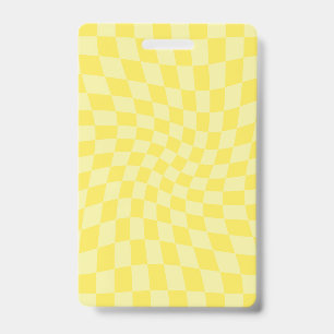 Tarjeta De Identificación Limon Amarillo Pastel Retorcido Ajedrezado Retro  