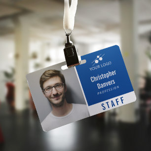 Tarjeta De Identificación Limpio Azul Blanco ID de Empleado Agrega tu Logoti