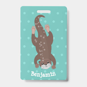 Tarjeta De Identificación Linda nutria zambulléndose en ilustración de dibuj