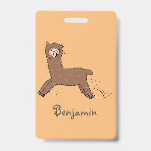 Tarjeta De Identificación Lindo alpaca marrón de dibujos animados feliz