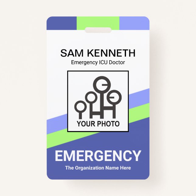 Tarjeta De Identificación Líneas de inclinación verde azul médico (Anverso)