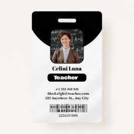 Tarjeta De Identificación Líneas limpias y clase: Id. de profesor negro Mini