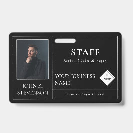 Tarjeta De Identificación Líneas minimalistas Foto y logotipo negro