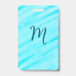 Tarjeta De Identificación líneas simples de acuarela azules con tu monograma