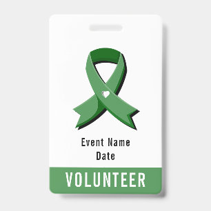 Tarjeta De Identificación Listón de Conciencia Verde Evento del Corazón Blan