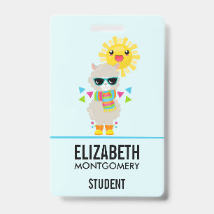 Tarjeta De Identificación Llama genial y sol kawaii sonriente