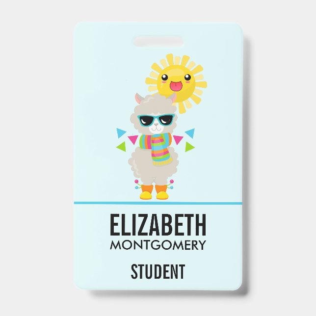 Tarjeta De Identificación Llama genial y sol kawaii sonriente (Parte frontal)