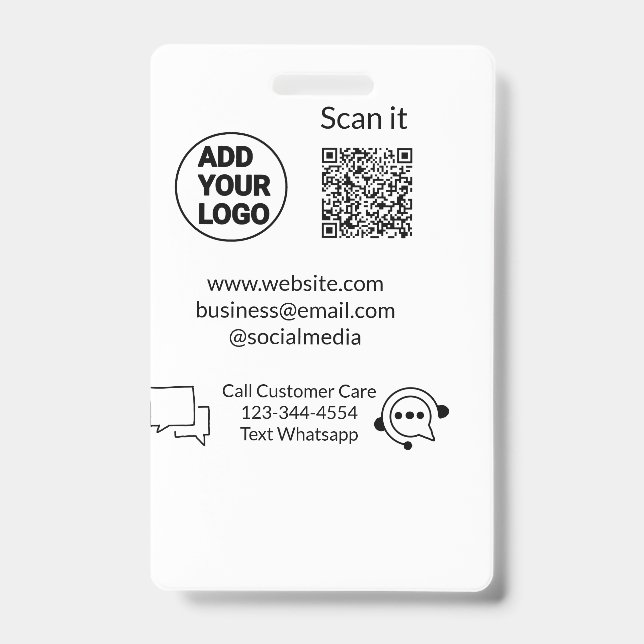 Tarjeta De Identificación Llamar al texto de atención al cliente código Q R  (Parte frontal)