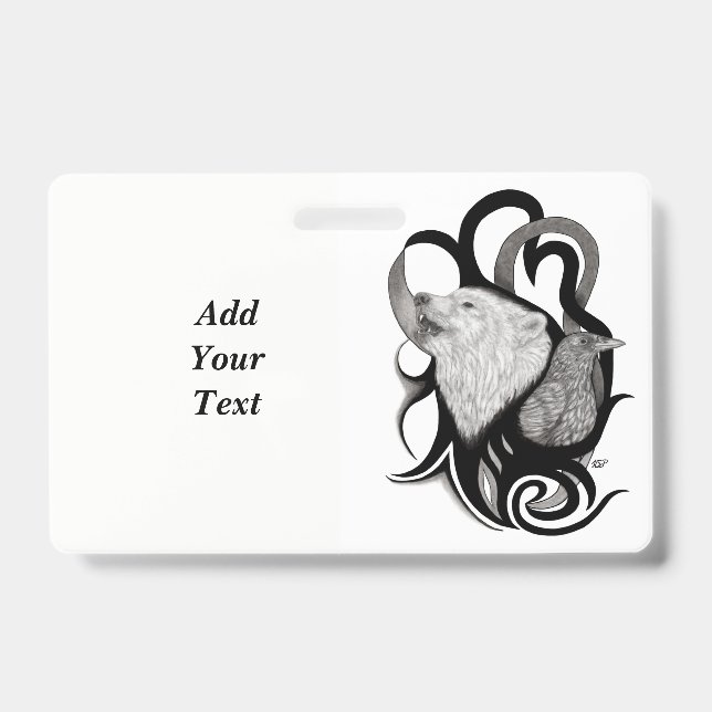 Tarjeta De Identificación Lobo blanco con arte tribal de Raven (Parte frontal)