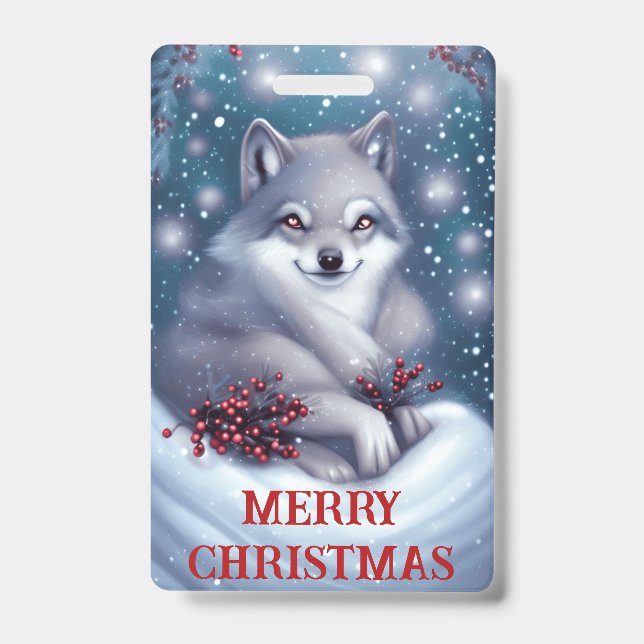 Tarjeta De Identificación Lobo de Navidad - Insignia (Parte frontal)