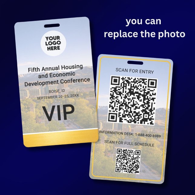 Tarjeta De Identificación Location Replaceable Photo QR Logo Conference (Subido por el creador)