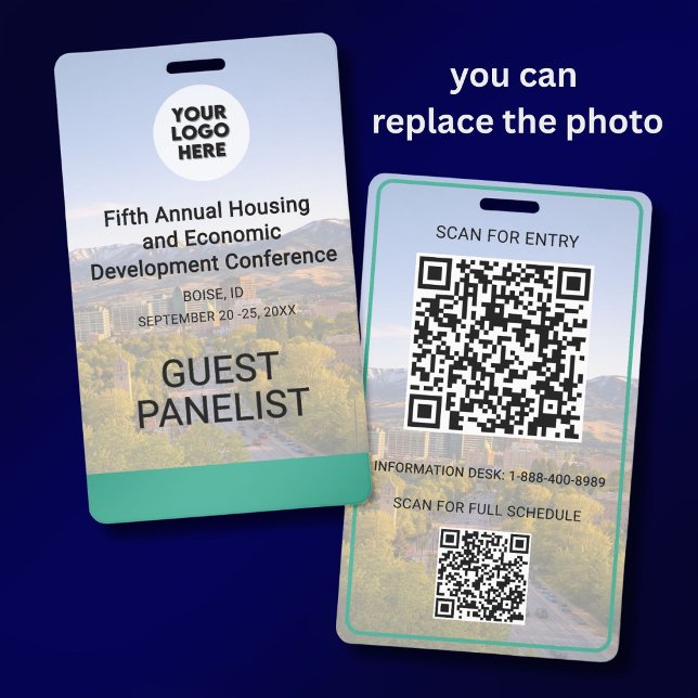 Tarjeta De Identificación Location Replaceable Photo QR Logo Conference  (Subido por el creador)