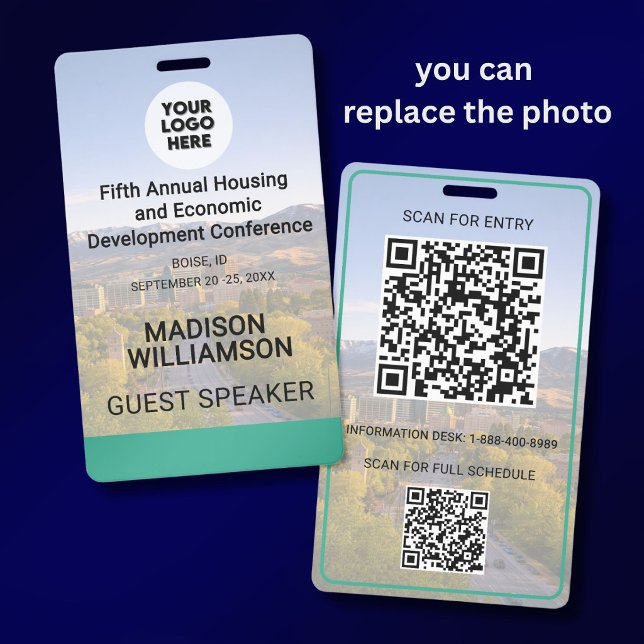 Tarjeta De Identificación Location Replaceable Photo QR Logo Conference (Subido por el creador)