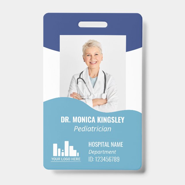 Tarjeta De Identificación Logo de 2 sombras de olas azules e ID del empleado (Front)