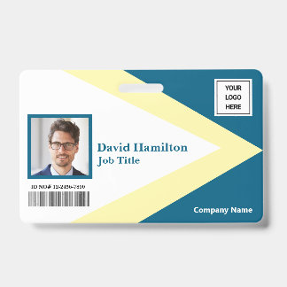 Tarjeta De Identificación Logo de foto código de barras azul blanco amarillo