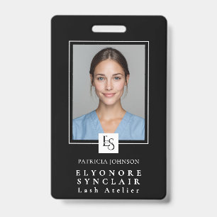 Tarjeta De Identificación Logo de foto de pestañas con guión blanco negro mi