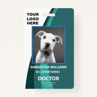 Tarjeta De Identificación Logo de foto médica con distintivo azul y blanco