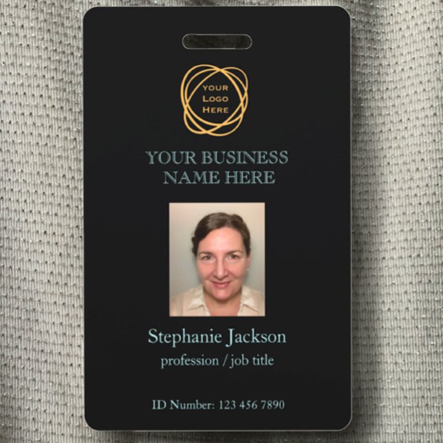 Tarjeta De Identificación Logo de la empresa fotográfica de los empleados Có (Customize this professional name tag with your logo, QR code, business details, and Photo ID badge.)