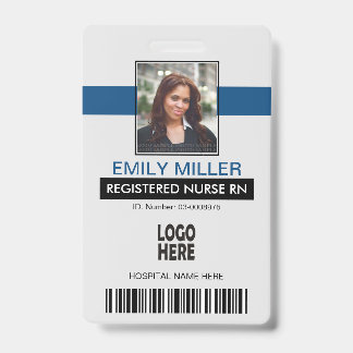 Tarjeta De Identificación Logo del empleado médico, plantilla de foto azul c